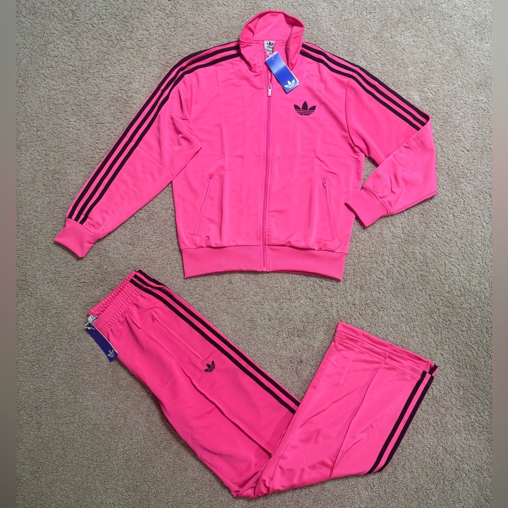 adidas Women's Pink Track Jacket & Pants Set with Black Stripes